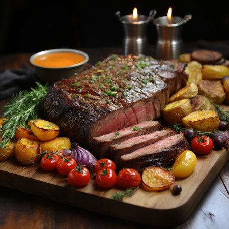 A photo of Succulent thick juicy portions of grilled fillet steak meat piece or cuts Generative AIの素材