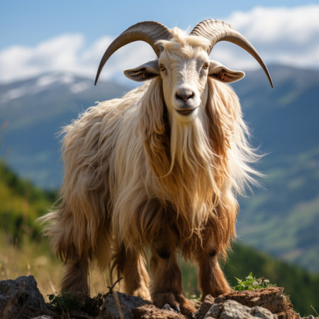 A photo of a goat standing with mountain Generative AIの素材
