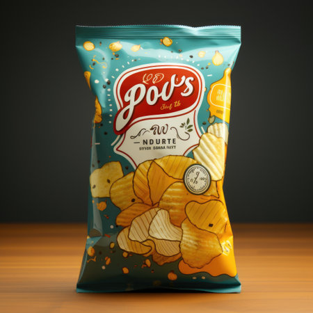 Lays potato chips Realistic photo of chips bag on table generative AIの素材