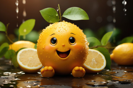 Realistic mango cartoon character in man style with leaves photo generative AIの素材