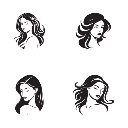 Vector set of different female icons in trendy flat style. girl heads and faces images collection on white backgroundのイラスト素材