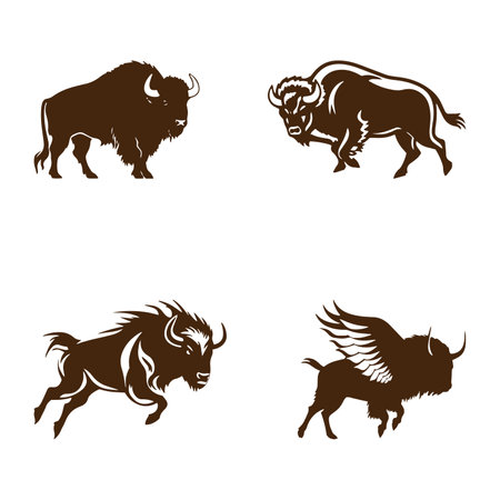 Aggressive Bull Icon Set. Premium Vector Design Illustration. brown Bull set on white backgroundのイラスト素材
