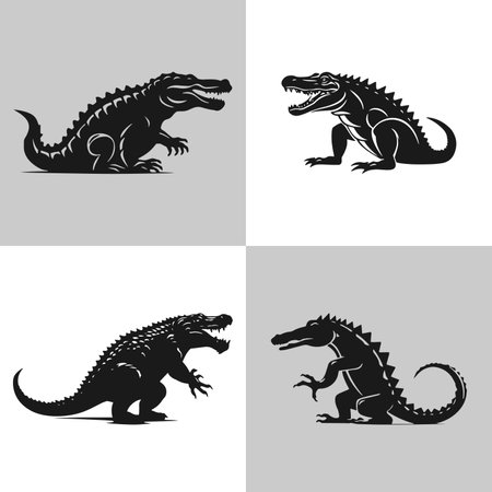 Aggressive alligator Icon Set. Premium Vector Design Illustration. crocodile  set on white backgroundのイラスト素材