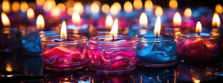 A shot of burning candles glowing neon Generative AIの素材