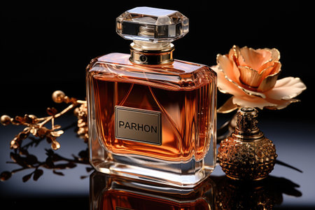 A picture of bottle of perfume or spray on table Generative AIの素材