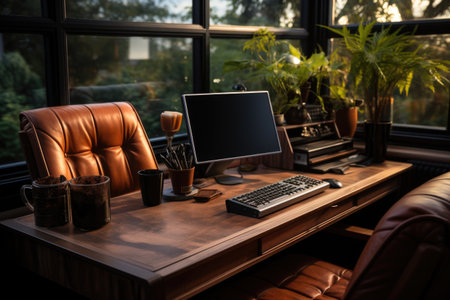 New design office leather chair desk with modern style computer Executive Presence A Statement Office for the Modern Professional Generative AIの素材
