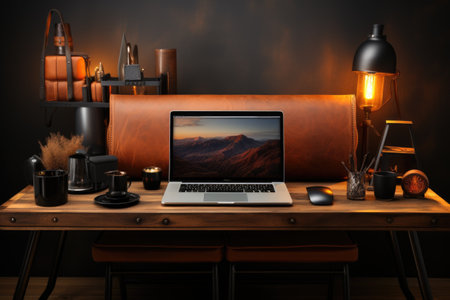 A photo of Monitor on a desk in a modern office Generative AIの素材
