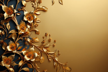 Gold wallpaper with flowers copy space for text Generative AIの素材