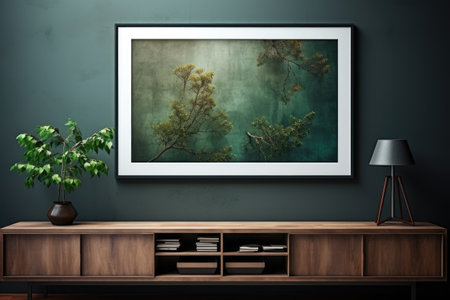 Photo of Interior mockup and tree and table with books Generative AIの素材