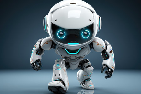 Small Robot on gray background glowing eyes Generative AIの素材