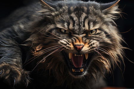 Aggressive cat open mouth Generative AIの素材