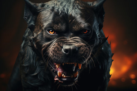 Aggressive dog open mouth Generative AIの素材