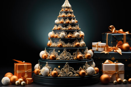 Christmas festival decoration with gift boxes and balls and tree surprise Generative AIの素材
