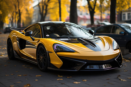 A photo of Yellow sport car with black auto tuning on the road Generative AIの素材