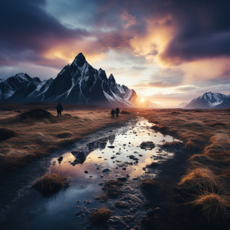 Vestrahorn mountain on Stokksnes cape in Iceland Generative AIの素材