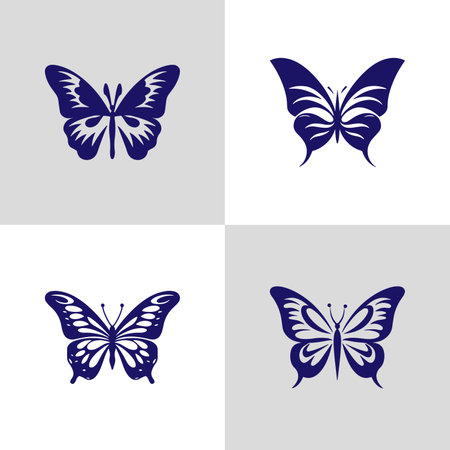 Logo of a butterflies set icon silhouette design on white backgroundのイラスト素材