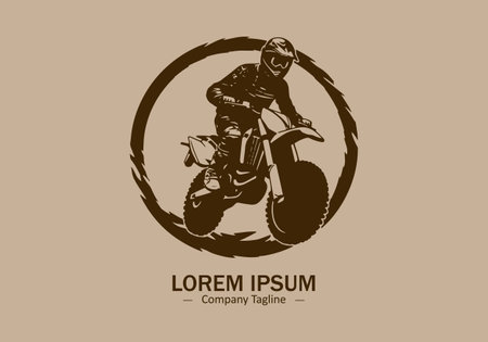 Logo of a dirt bike icon silhouette design on light brown backgroundのイラスト素材