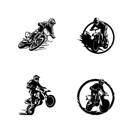 Logo of a dirt mud bike icon silhouette design on white backgroundのイラスト素材
