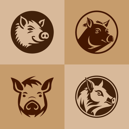 Logo of a pig set icon silhouette designのイラスト素材