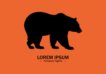 Logo of a bear icon silhouette design on orange backgroundのイラスト素材