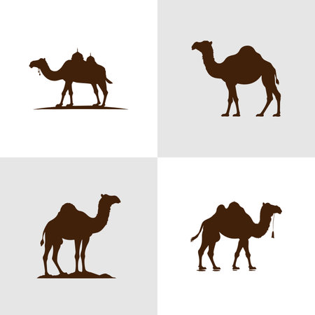 Logo of a camel set icon silhouette design on white backgroundのイラスト素材
