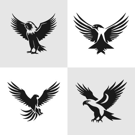 Set of Abstract eagle silhouette logo icons, with a white background for your company, the hawk logo design ideasのイラスト素材