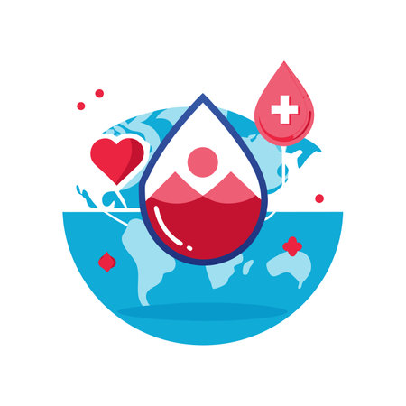 World Blood Donor Day banner . Blood donation concept for june 14. Give blood give life. world blood donor day awareness. with plus iconのイラスト素材