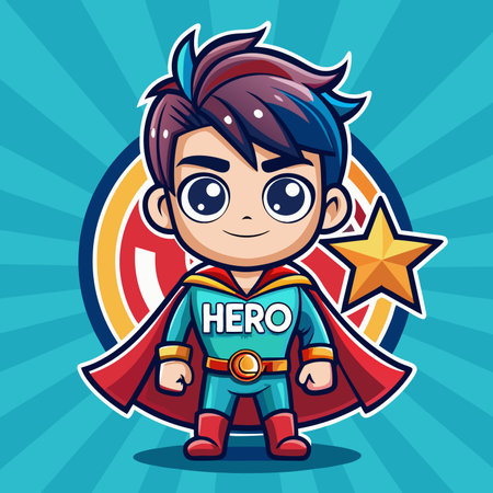 A powerful superhero mascot with a red costume and lightning bolt emblem, standing strong and determined. logo icon vectorのイラスト素材