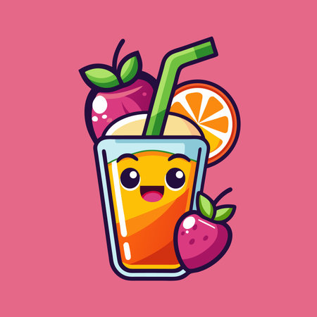 A minimalist design for a juice bar logo with a simple illustration of a glass of fruit juice and a straw logo icon vectorのイラスト素材