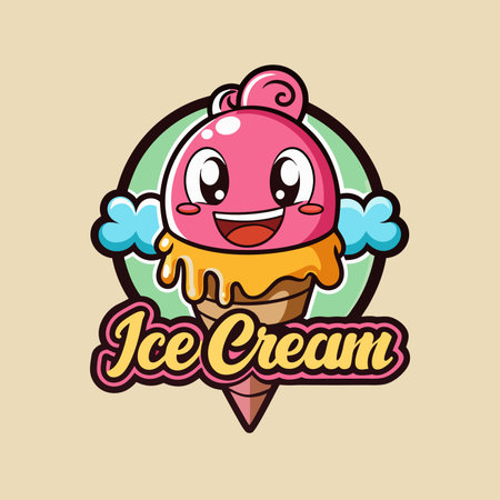 ice cream in a Waffle Cone on a light Background. Vanilla ice cream in a waffle cone. logo icon vector designのイラスト素材