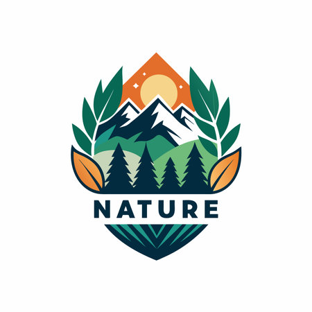 Natural Harmony A Scenic Representation of Nature with Mountains, Fields, and Leafy Elements Emphasizing Sustainability logo iconのイラスト素材
