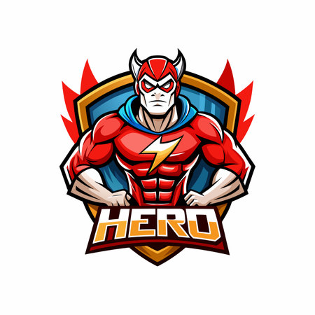 Super hero mascot logo icon vector with hero textのイラスト素材