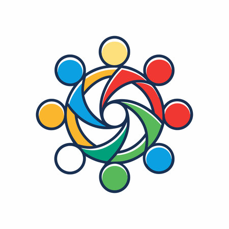 Abstract line art outline unity team, colorful people mascot logo design icon vector illustrationのイラスト素材