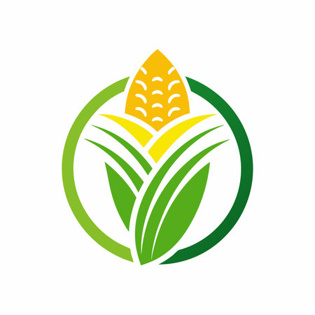 Corn on the cob in circle green and yellow colors mascot logo design icon vector illustrationのイラスト素材