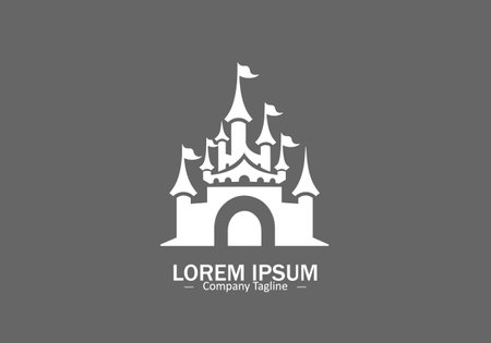 Minimal abstract logo of castle icon vector design on half white backgroundのイラスト素材