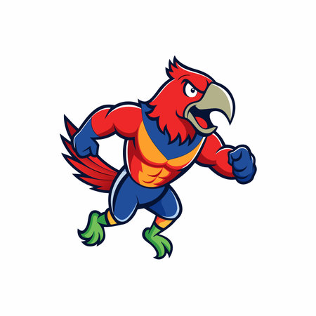 Angry aggressive parrot walking mascot logo icon vector designのイラスト素材