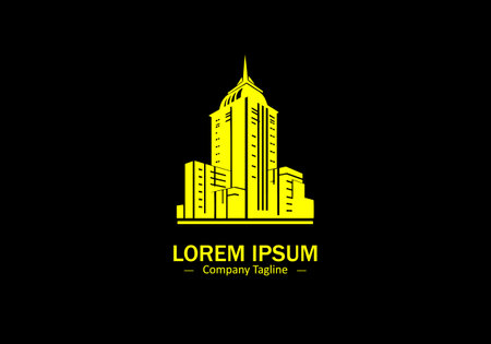 Minimal abstract logo of yellow building icon vector design against black backgroundのイラスト素材