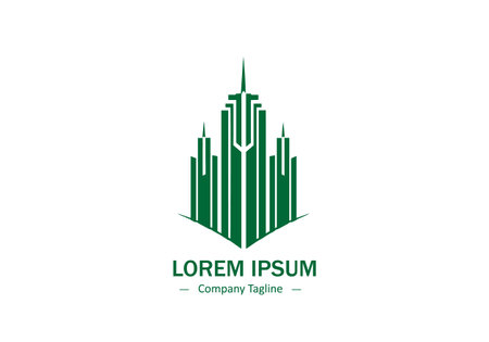 Minimal abstract logo of green building icon vector design on white backgroundのイラスト素材
