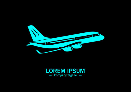 Icon of Airplane flying vector design logo silhouette modern style on black backgroundのイラスト素材