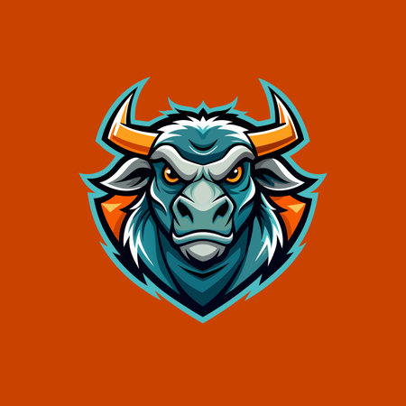 Aggressive bull mascot logo icon vector design on orange backgroundのイラスト素材
