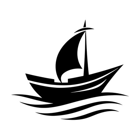 Trendy Silhouette of Sailboat Vector Logo Icon Designのイラスト素材
