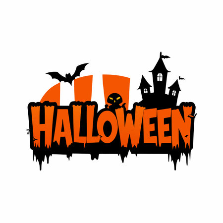 Halloween Day Haunted House and Ghost Silhouette with Pumpkin Artのイラスト素材