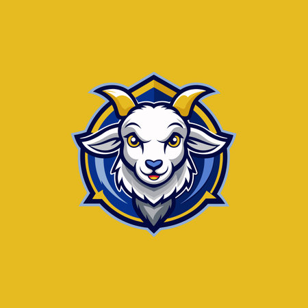 Angry little Goat mascot logo icon vector design on yellow backgroundのイラスト素材