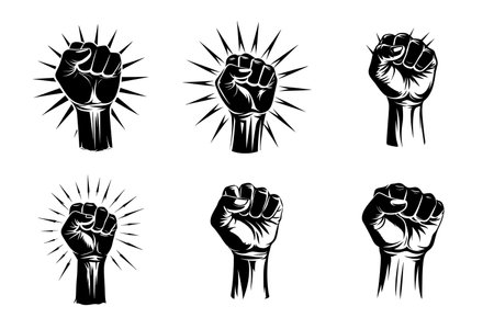 Fist set logo icon vector power freedom concept silhouette isolatedのイラスト素材