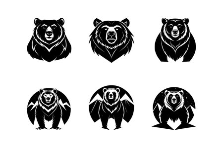 Bears set logo icon vector silhouette isolatedのイラスト素材