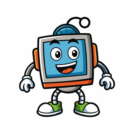Abstract TV LCD screen cartoon shape technology mascot badge logo icon vectorのイラスト素材