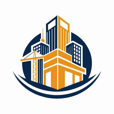 Building logo icon vector blue yellow construction modern buildingのイラスト素材