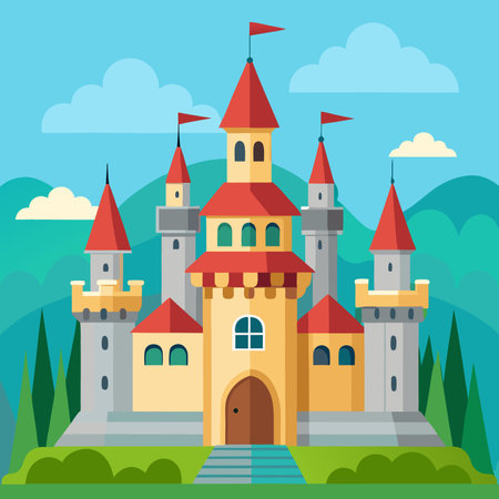 Castle mascot logo icon church isolated colorful castleのイラスト素材
