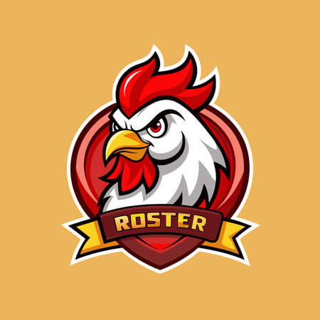 Rooster mascot logo icon vector design with text roster isolated badge styleのイラスト素材