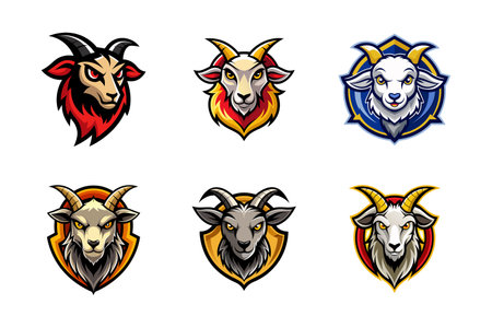 Collection of mascot Goat logo set icons silhouettes vector isolatedのイラスト素材